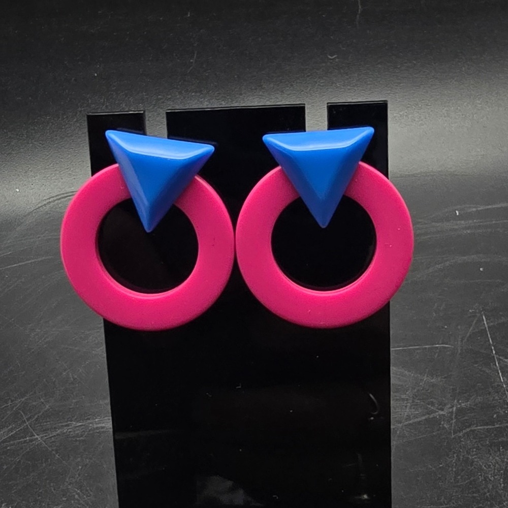 Avon 1986 Color Schemes Earrings Pink Blue Geometric Earrings 1980s